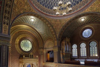 The Spanish Synagogue in Prague, with Moorish tiles adorning soaring domes