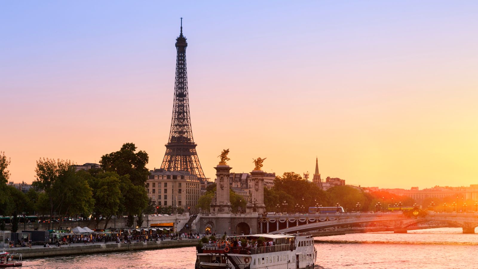 Tourboats on Seine River at Sunset, Paris