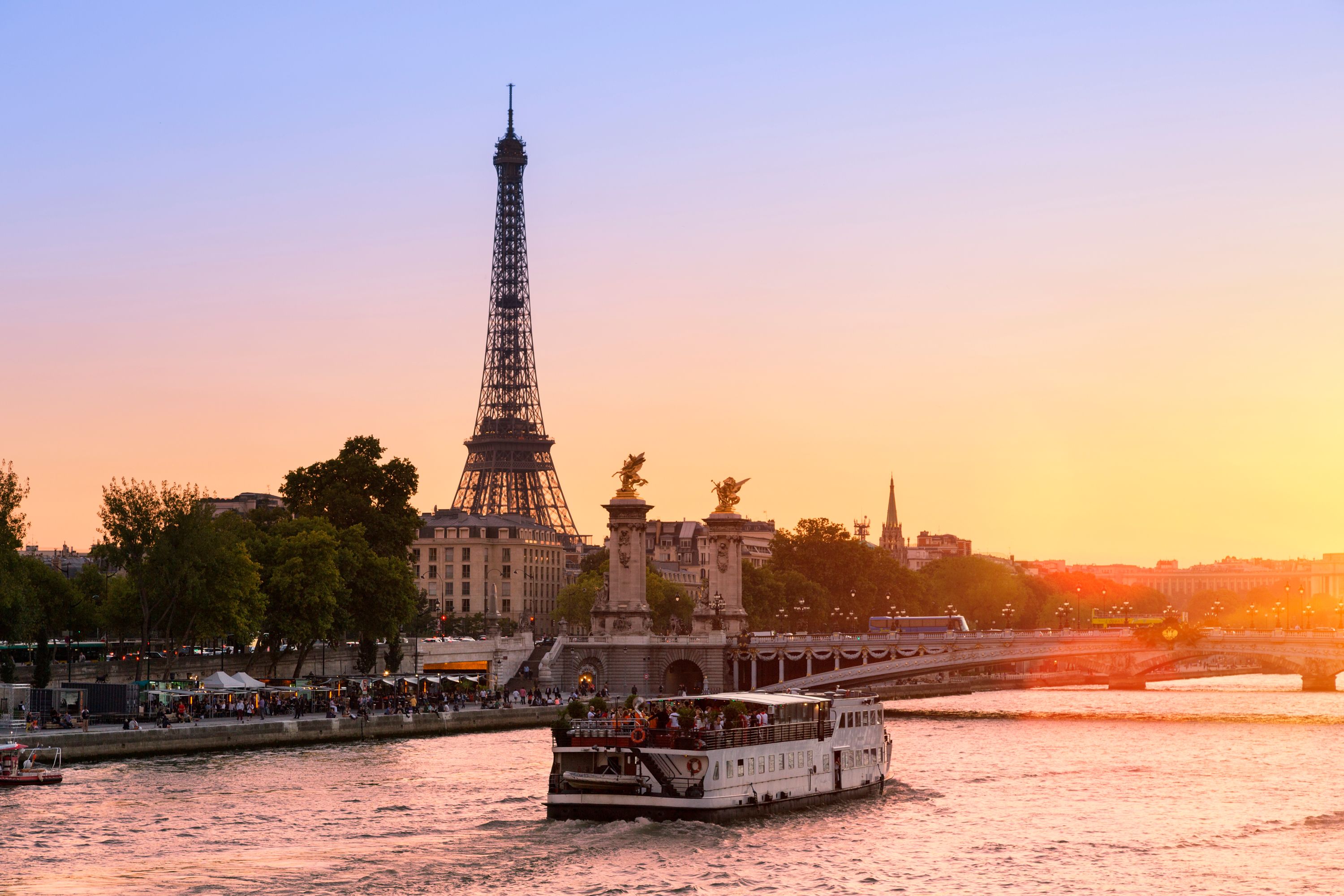 Tourboats on Seine River at Sunset, Paris