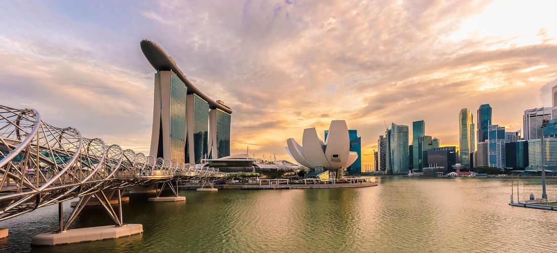 Singapore city skyline at sunset