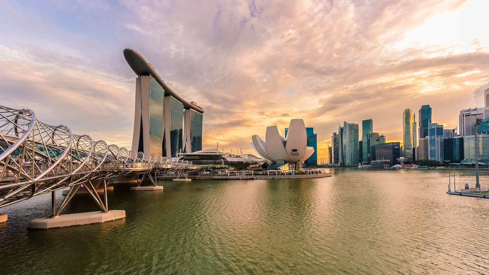 Singapore city skyline at sunset