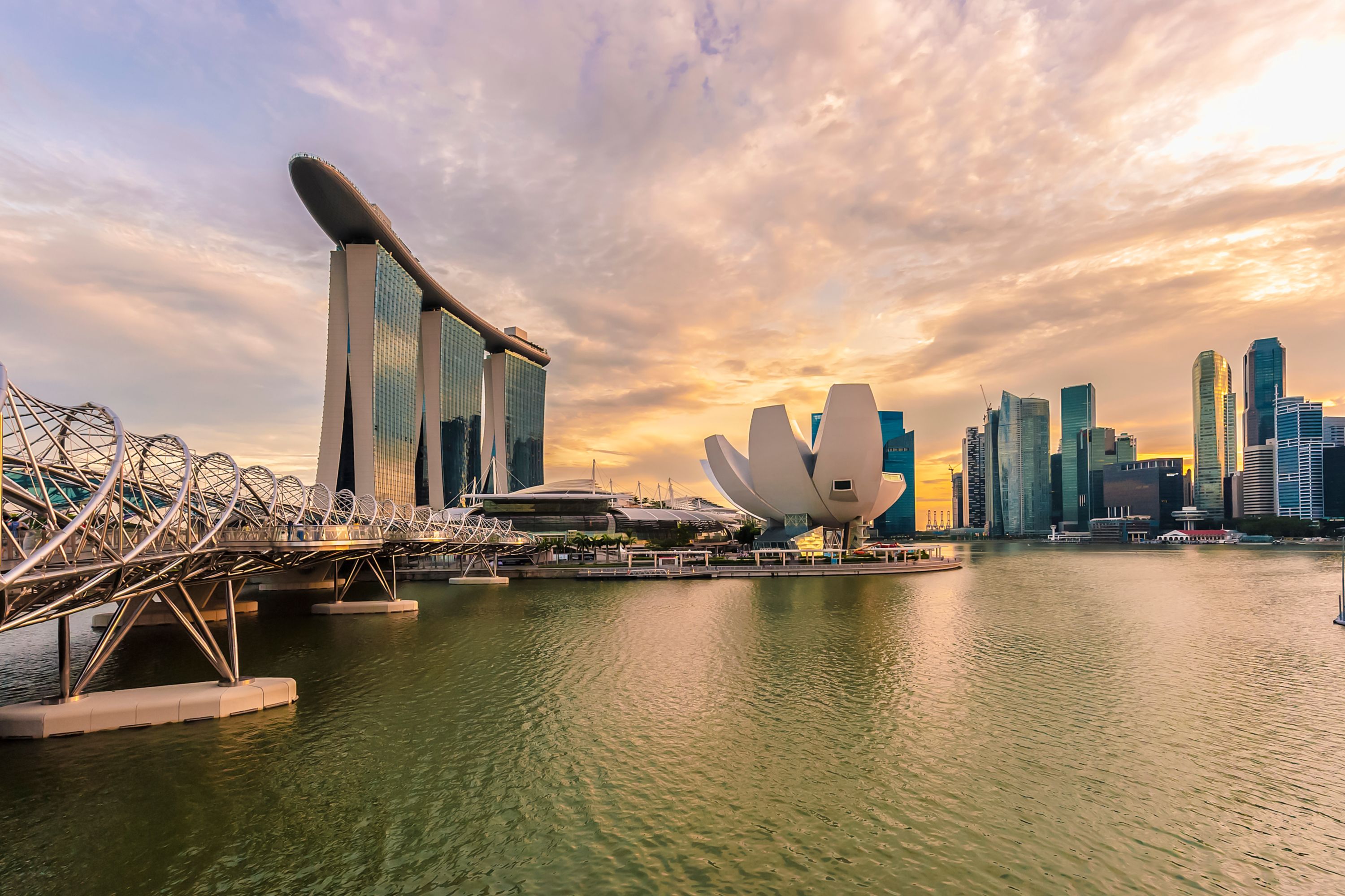 Singapore city skyline at sunset