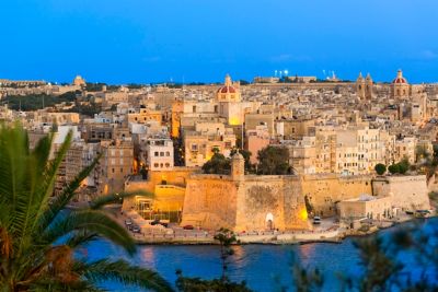 The skyline of the Three Cities, with domes and bell towers, in Malta