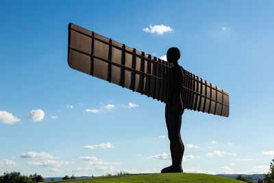 The massive Angel of the North statue near Newcastle upon Tyne