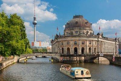 A boat tour on Berlin's Spree River, approaching the Bode-Museum