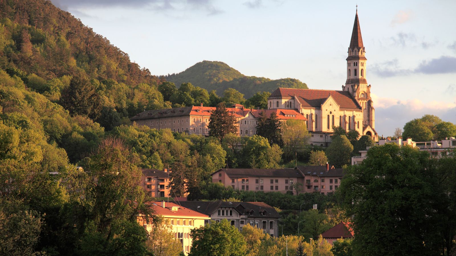Annecy, lake, Basilique de la Visitation, at Sunset