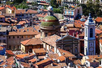 The tiled dome of Baroque Cathédrale Sainte-Réparate in Old Nice, France