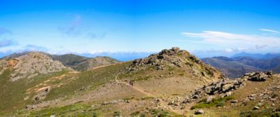 A pair of hikers amid craggy peaks in Gennargentu, Sardinia