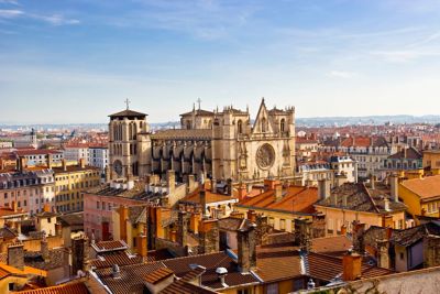 Cathédrale Saint-Jean-Baptiste in Vieux Lyon rising above the city rooftops