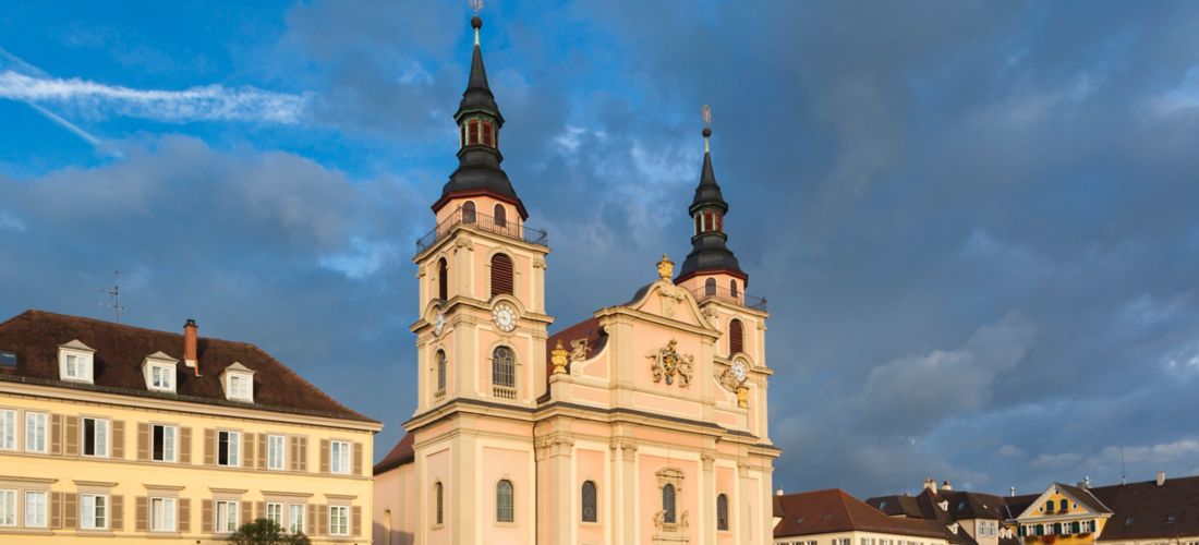 Dawn in Ludwigsburg, Germany: A View of the Statdtkirche Church