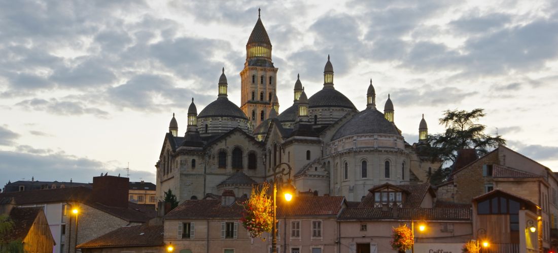 Twilight view of Saint Front Cathedral in Périgueux, France