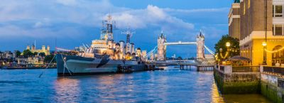 The grand WWII Royal Navy cruiser HMS Belfast on the Thames River in London