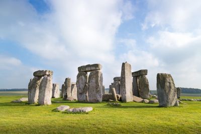 The Neolithic monoliths of Stonehenge in Wiltshire on a sunny day
