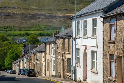 A quiet residential road in Blaenavon World Heritage Site, Brecon Beacons