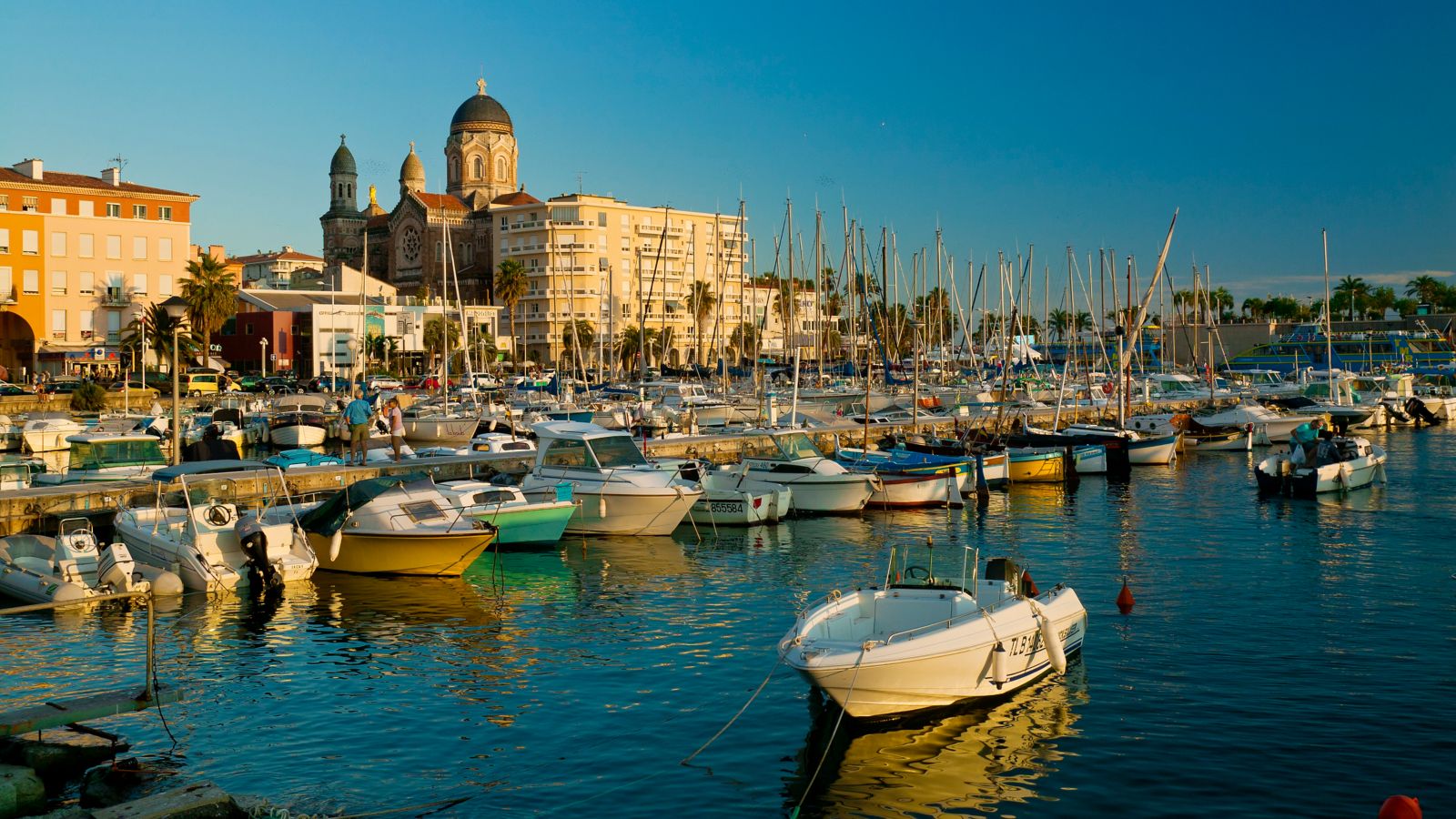 Evening Harbor Scene in Saint-Raphael, Var, Provence, France