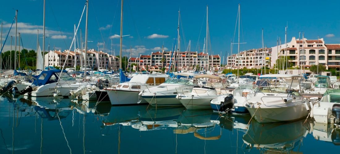Sunny harbor view in Port Cogolin, Var, Provence, France