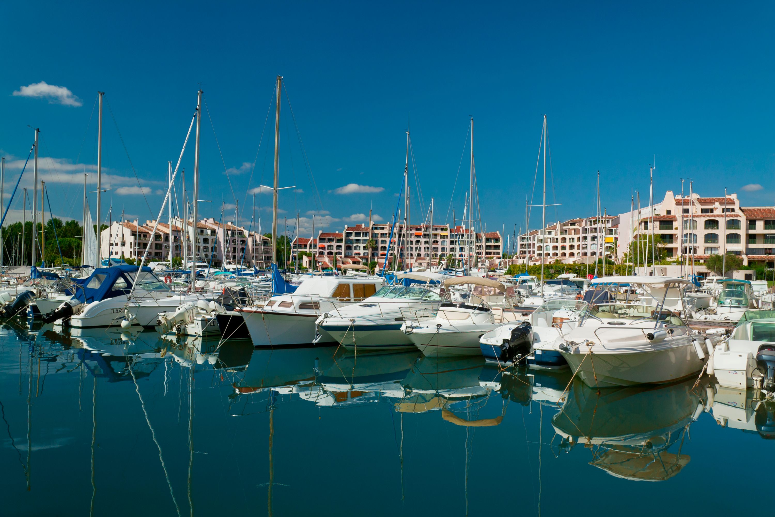 Sunny harbor view in Port Cogolin, Var, Provence, France