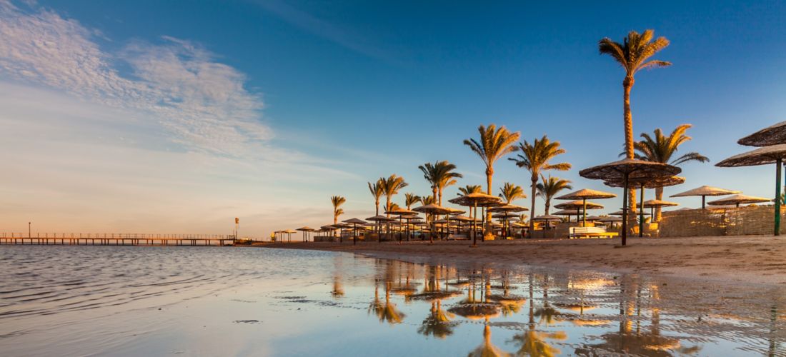 Sunset on the sandy beach. Red Sea, Egypt