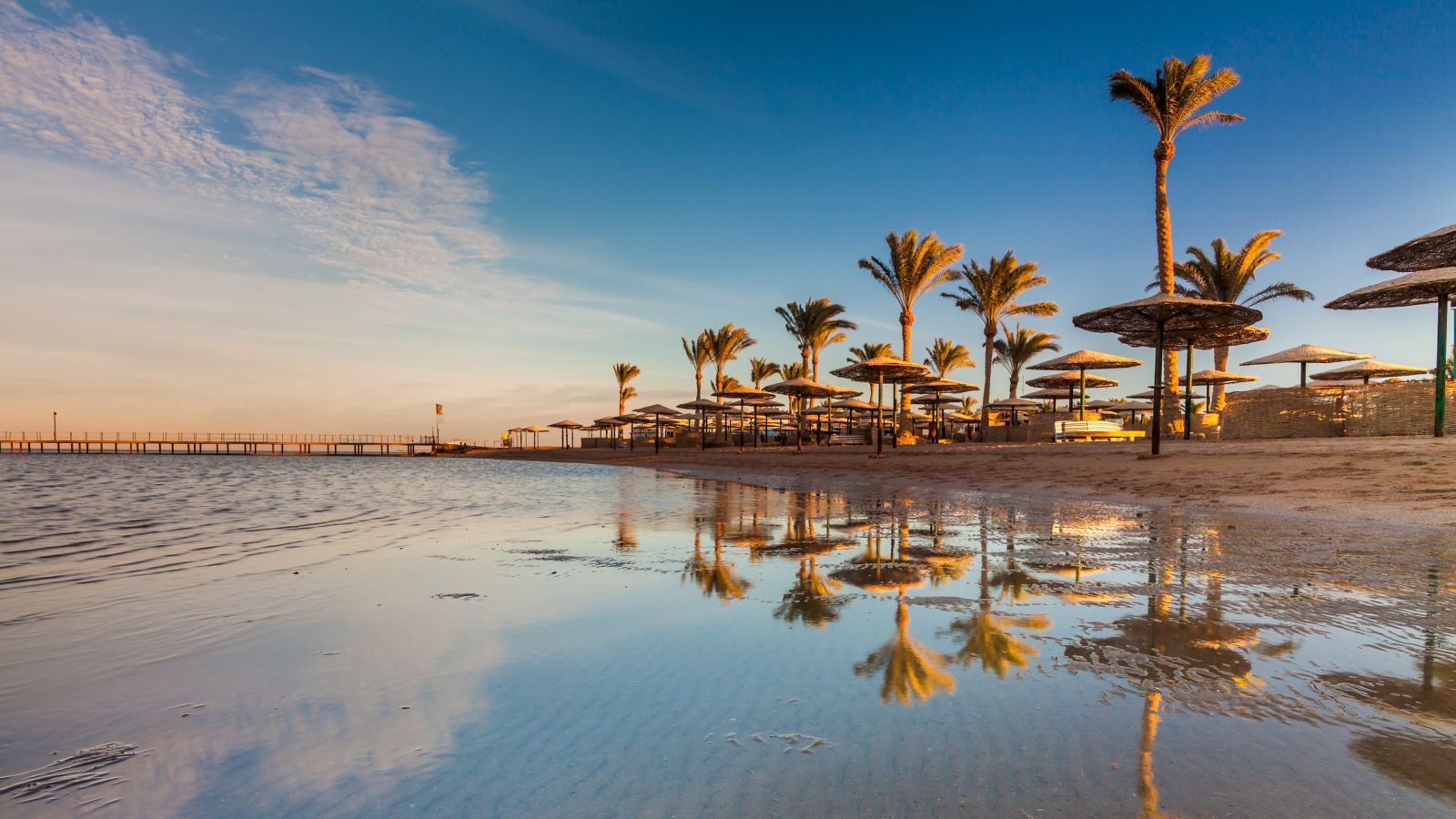 Sunset on the sandy beach. Red Sea, Egypt