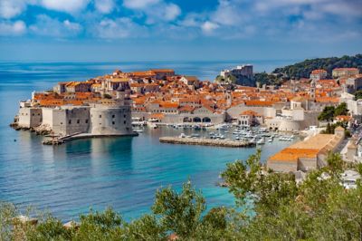 Dubrovnik's medieval city walls and orange rooftops overlooking the Adriatic Sea