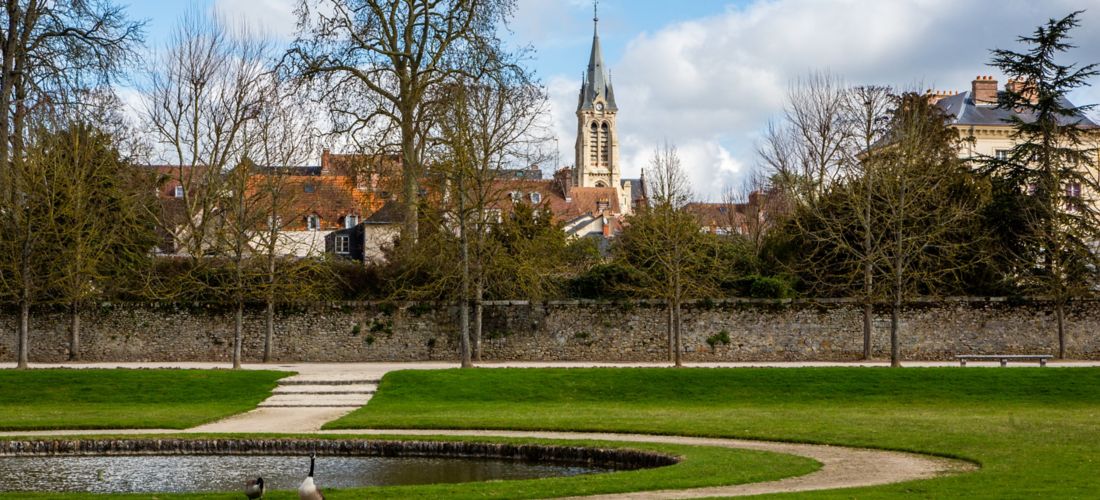 Park with Geese and Church, Rambouillet, France