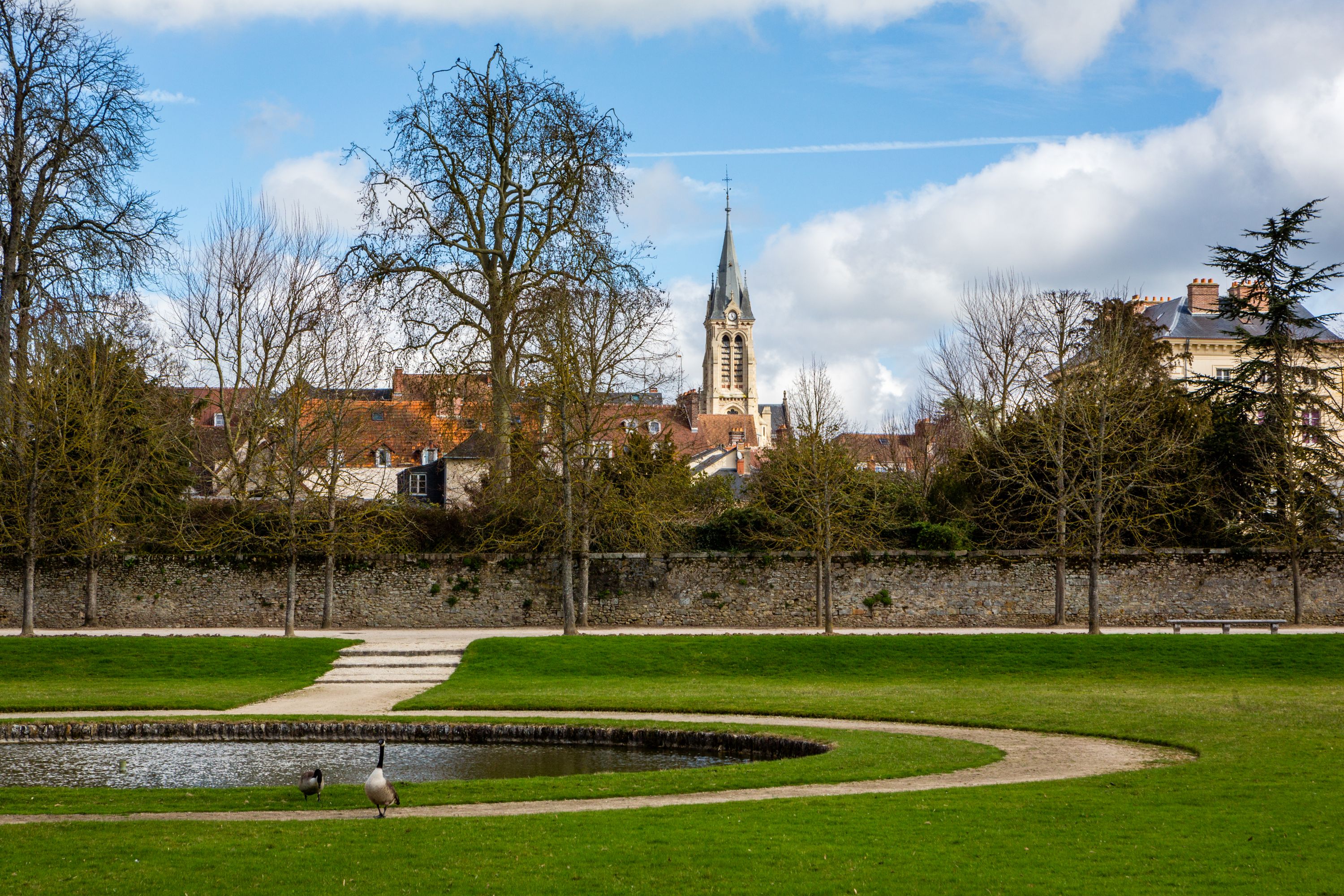 Park with Geese and Church, Rambouillet, France