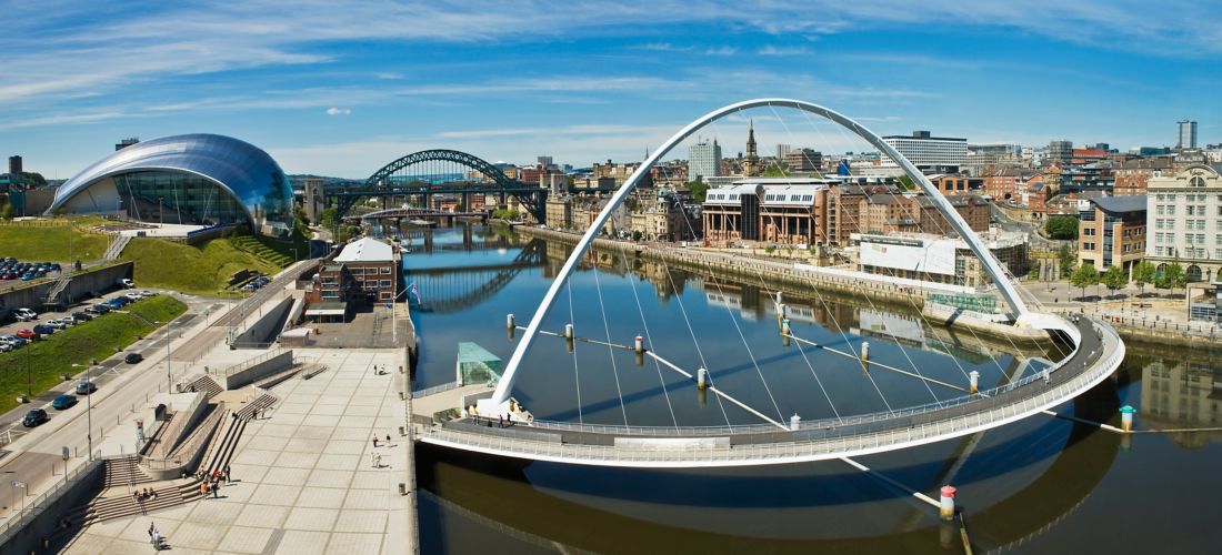 Gateshead Millennium Bridge and Tyne River Panorama