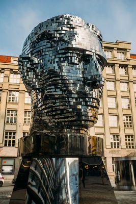 The Head of Franz Kafka, an outdoor kinetic sculpture by David Černý, in Prague