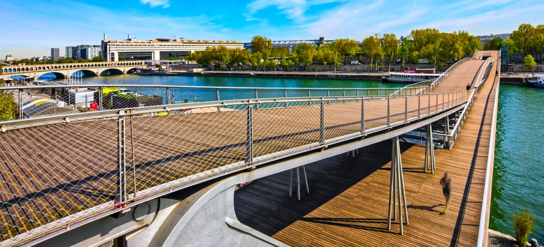 Springtime Stroll on the Footbridge Simone-de-Beauvoir in Paris