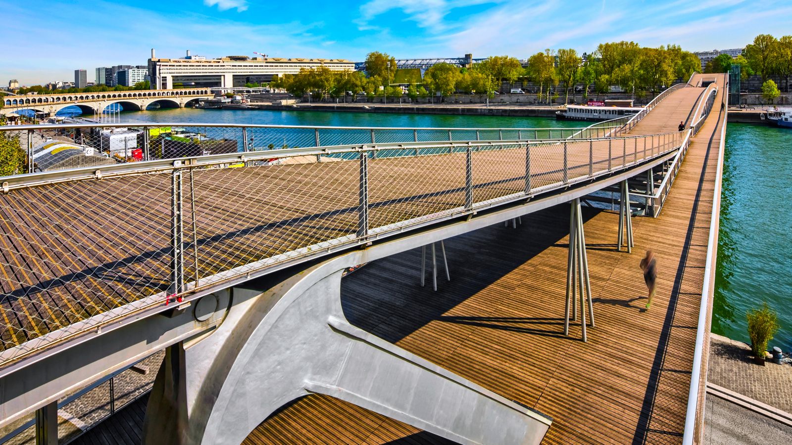 Springtime Stroll on the Footbridge Simone-de-Beauvoir in Paris