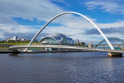 The graceful, curved Gateshead Millennium Bridge in Newcastle upon Tyne