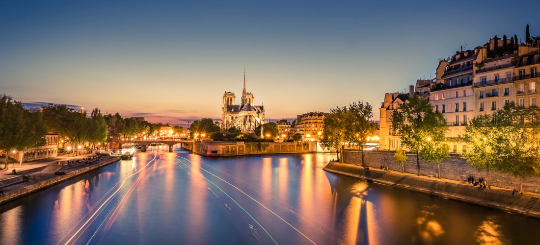 Parisian Sunset: Notre-Dame Cathedral and Seine River