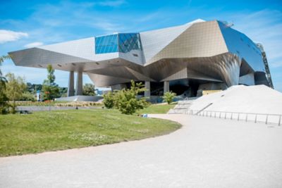The futuristic façade of the Musée des Confluences in Lyon, France