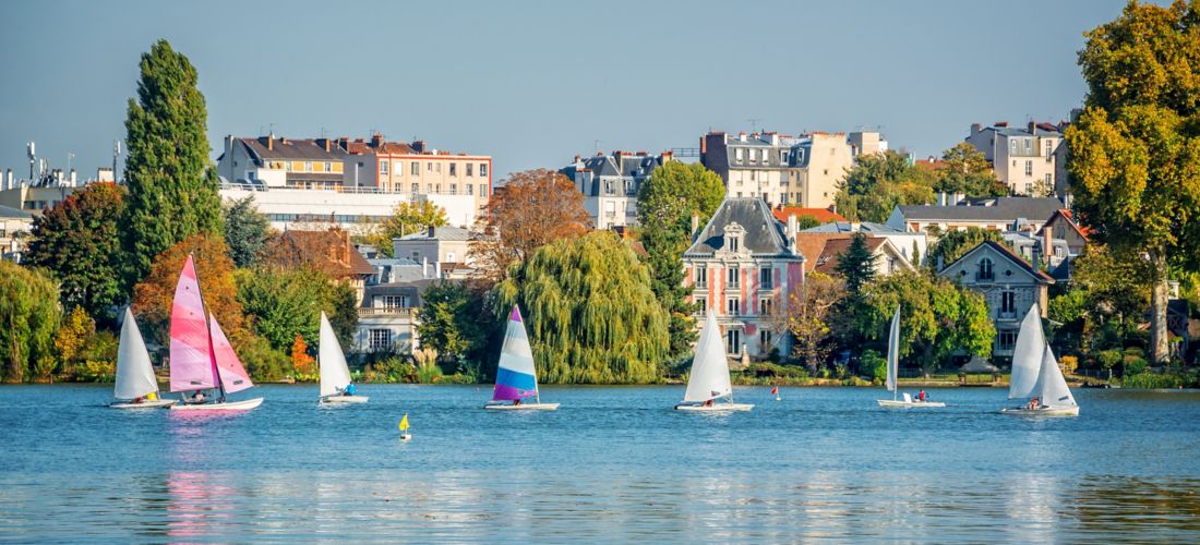 Sailboats on Enghien les Bains Lake near Paris