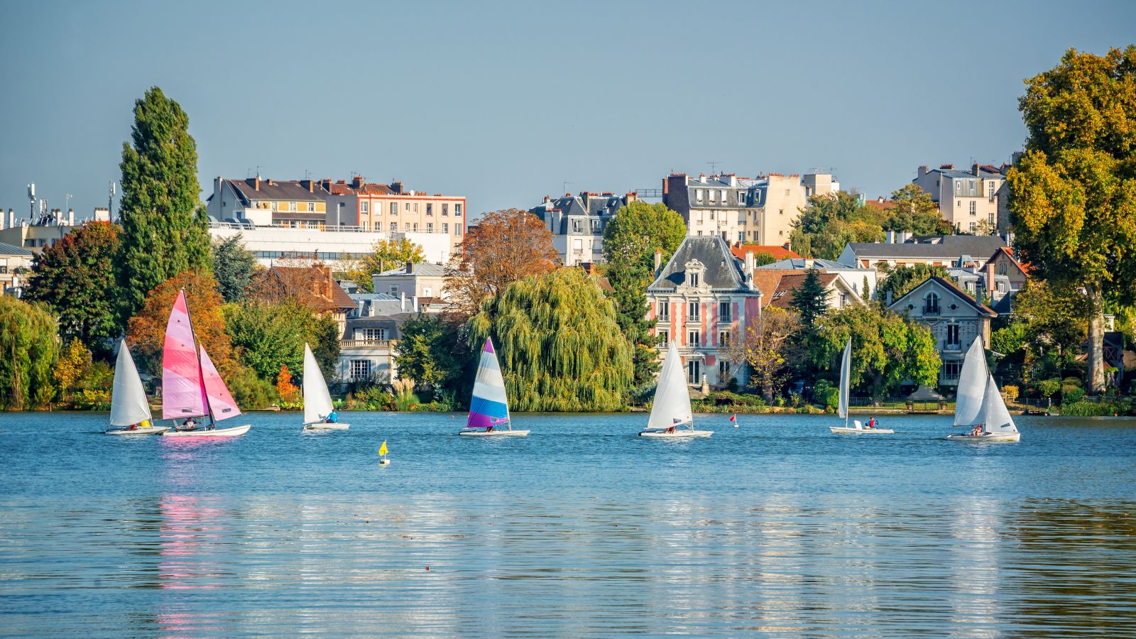 Sailboats on Enghien les Bains Lake near Paris