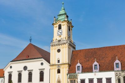 The clock tower of Old Town Hall in Bratislava, Slovakia