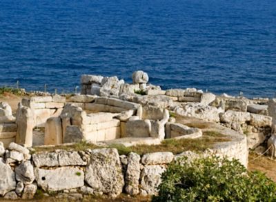 The ruins of prehistoric Mnajdra temple overlooking the Mediterranean Sea, Malta
