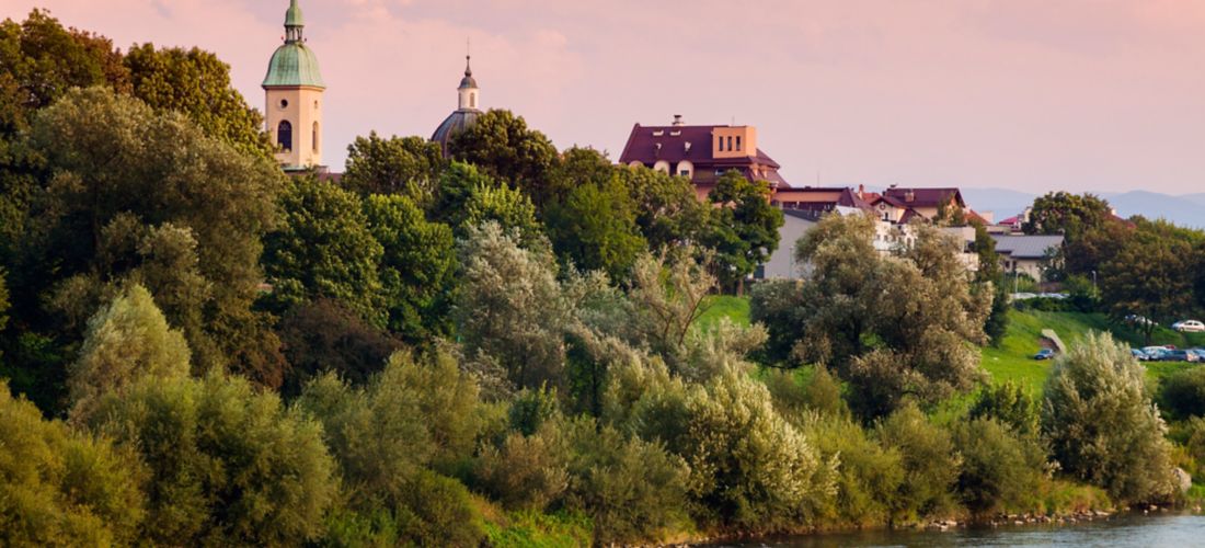 Riverside Serenity: Nowy Sacz Panorama with Dunajec River