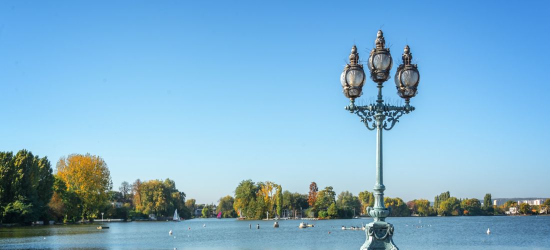 Vintage Lamppost Overlooking Lake Enghien les Bains, France
