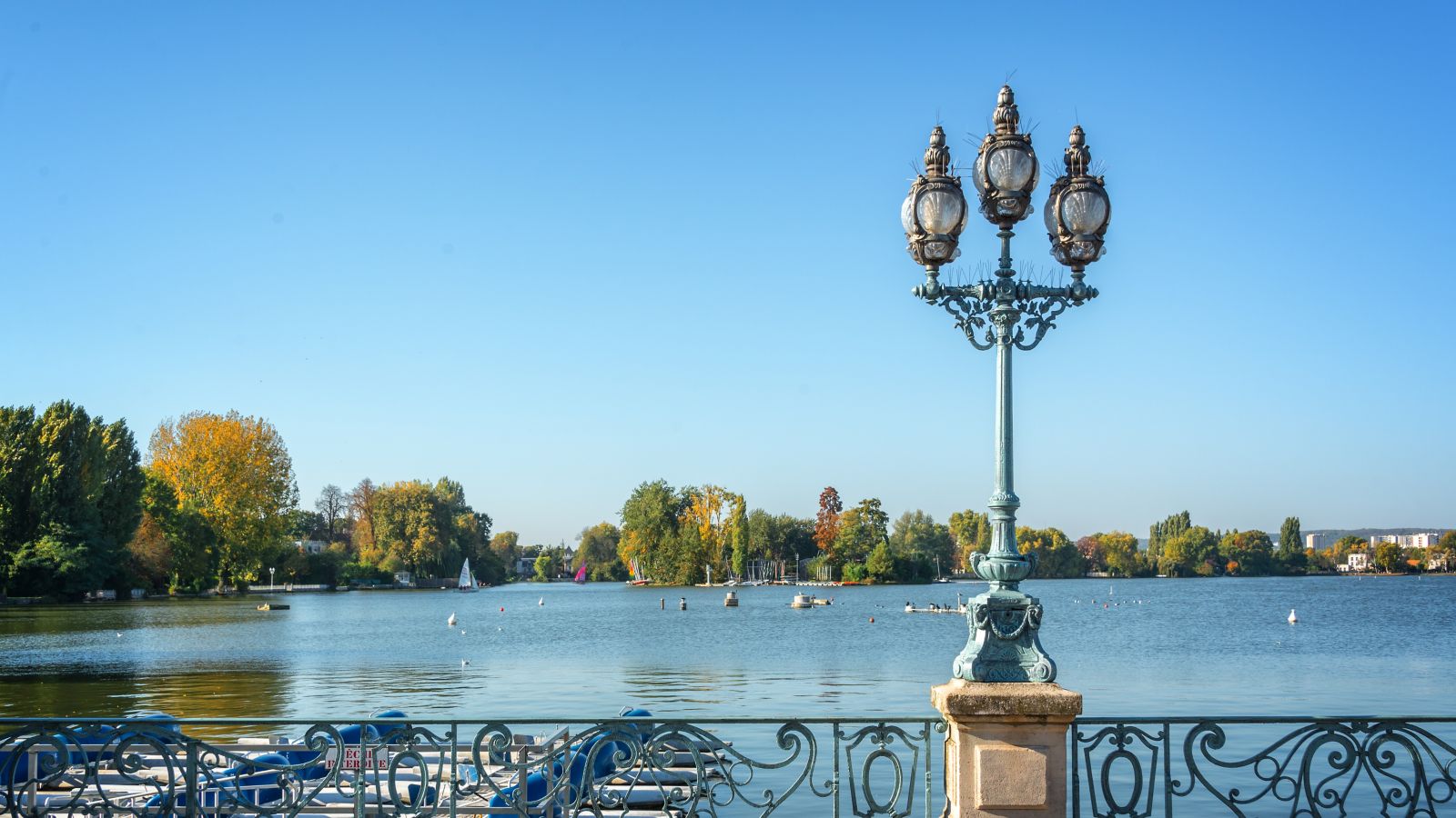 Vintage Lamppost Overlooking Lake Enghien les Bains, France