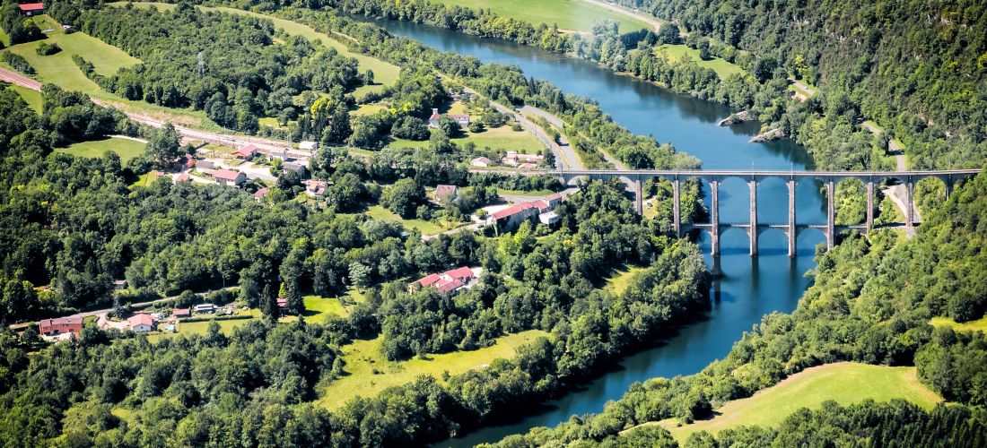 Scenic Ain River Valley and Viaduct of Cize-Bolozon