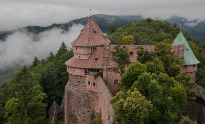 Turreted defensive towers at Haut-Koenigsbourg Castle in France