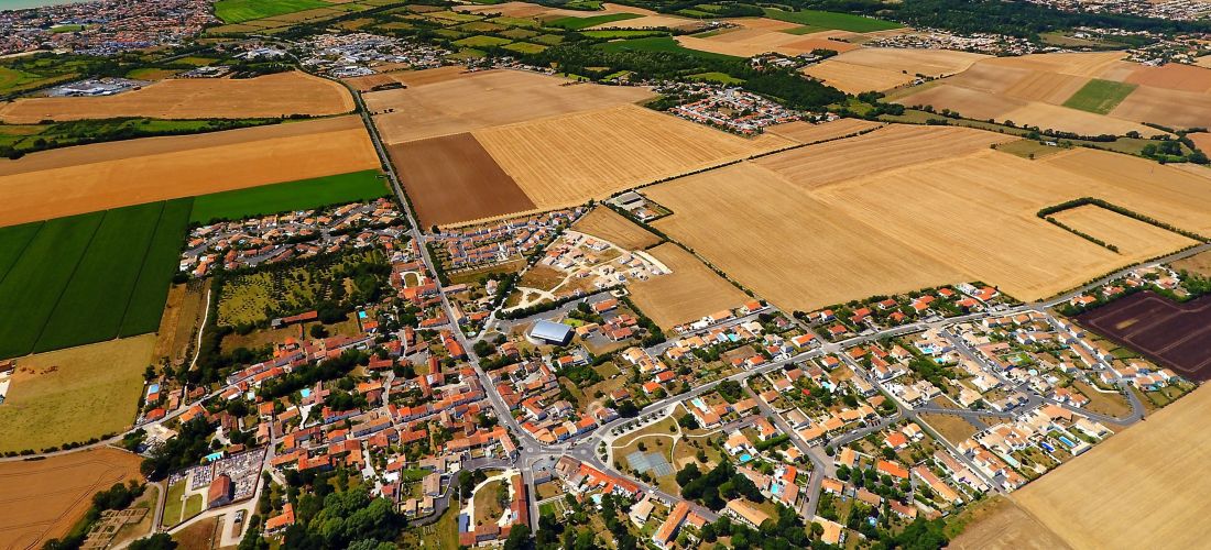 Aerial view of Saint Vivien village and surrounding countryside