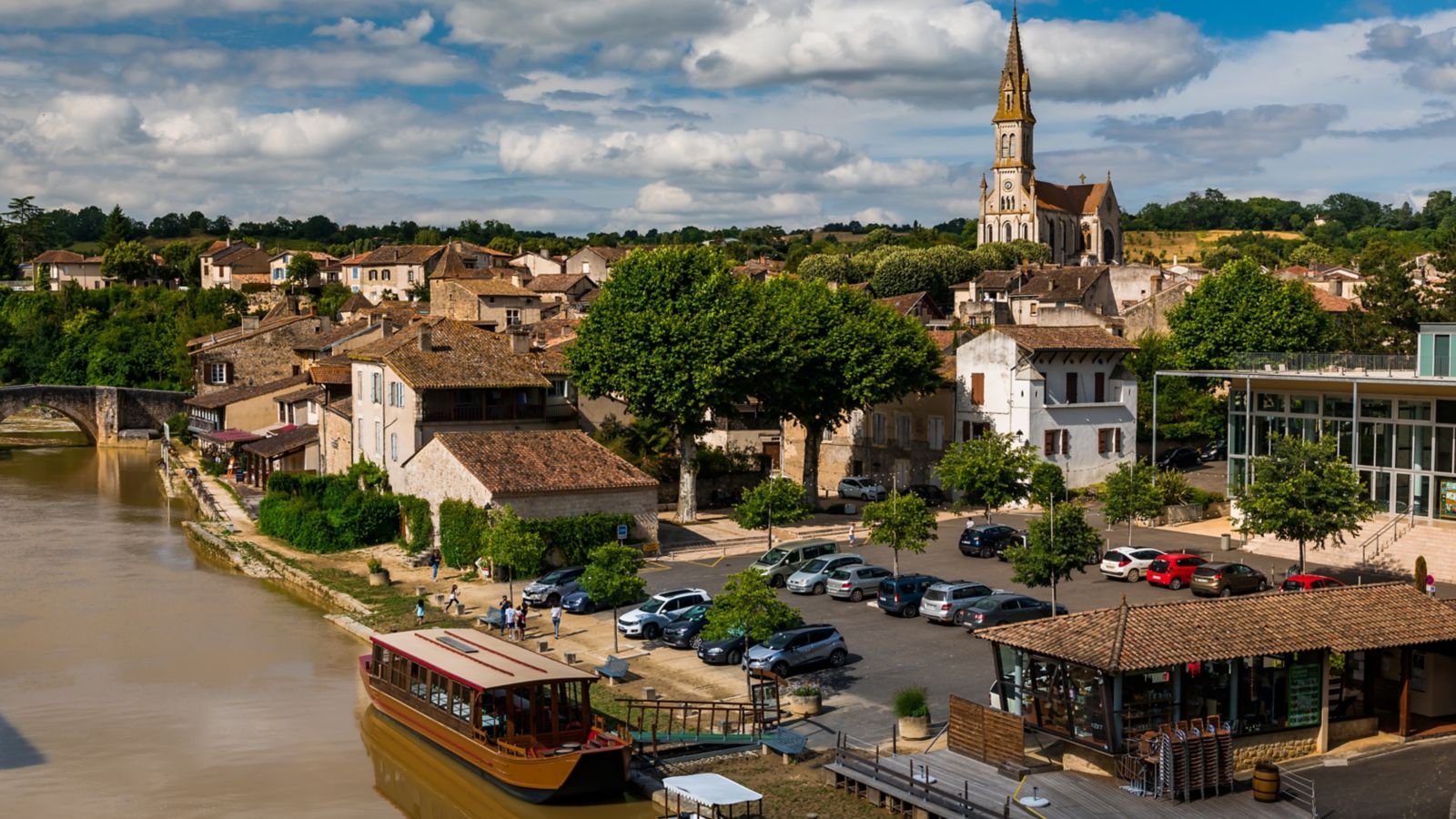 Riverside View of Nerac, Ancient French Town