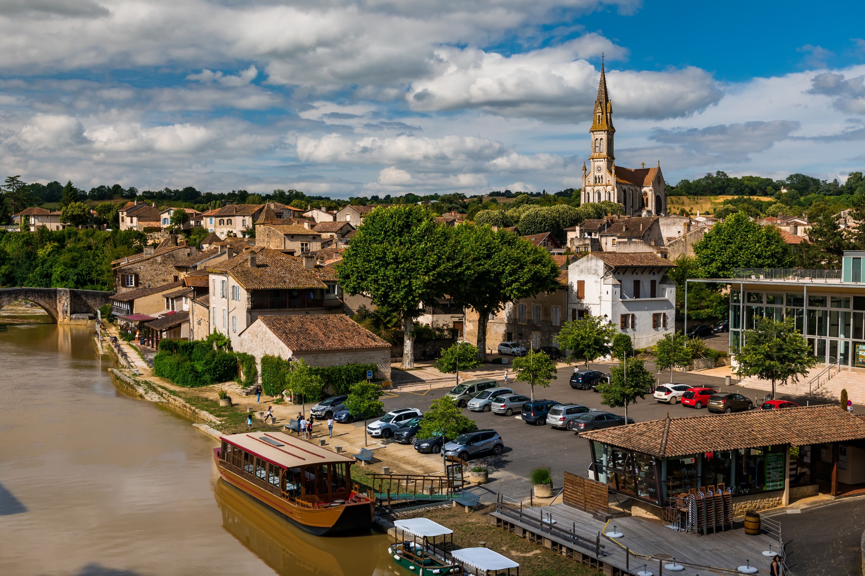 Riverside View of Nerac, Ancient French Town