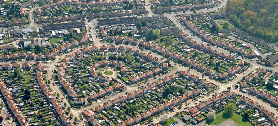 UK-Hayes: Aerial Residential View