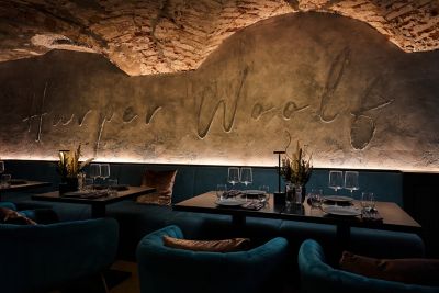 Pullman Riga Old Town's contemporary Harper Woolf restaurant, a cosy, cave-like space