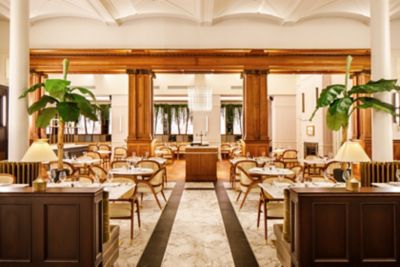 The elegant interior of Seaforth Restaurant, in a heritage building in Liverpool