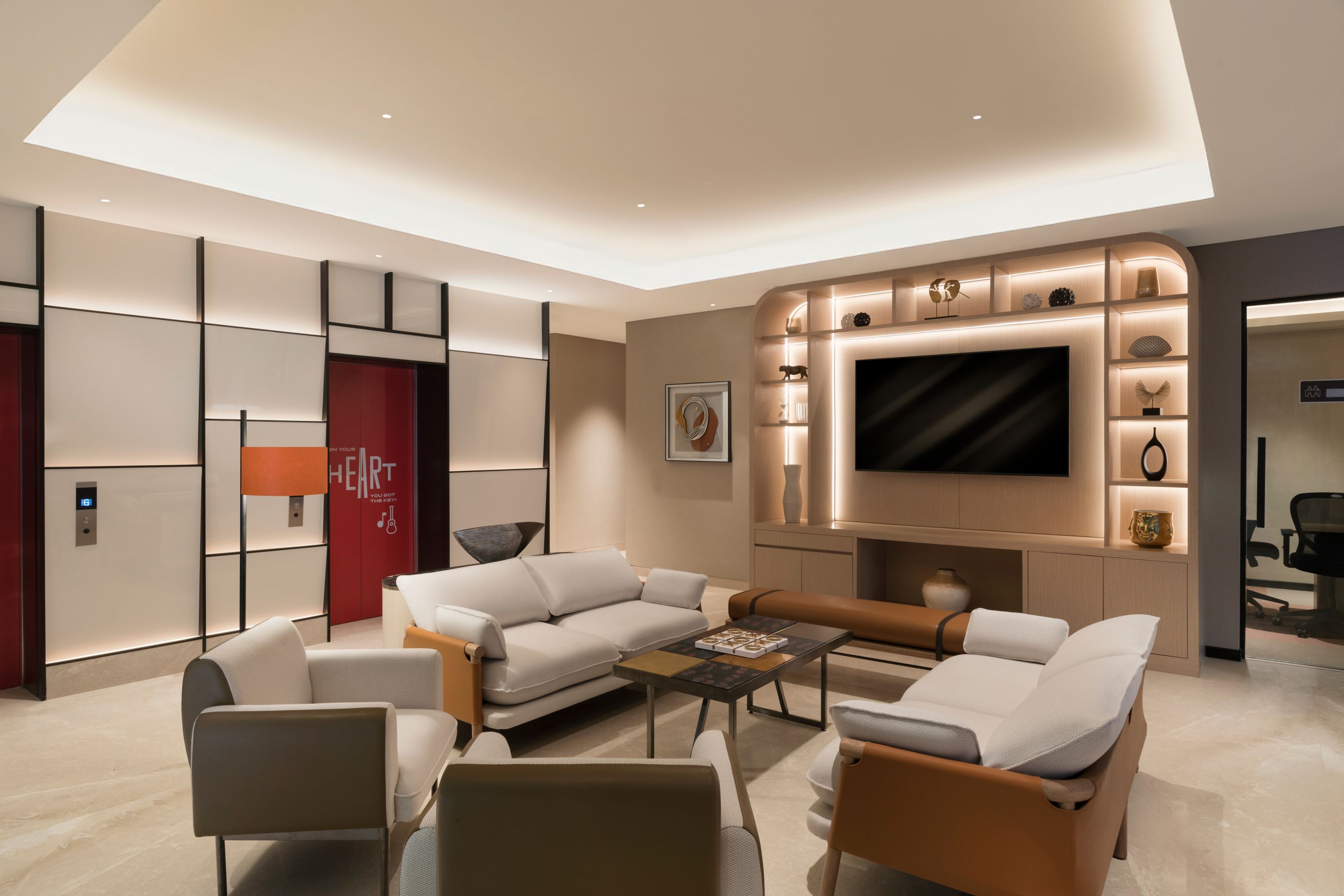 Inviting common area with ACCOR branding details