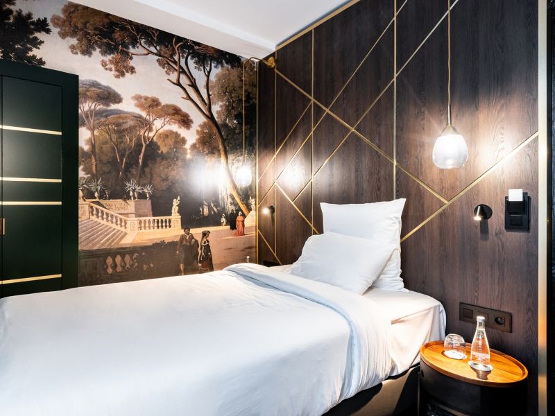 Elegant Hotel Room with Garden Mural